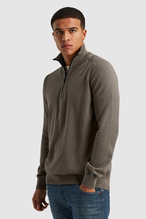 Cast Iron half zip collar cotton stretch